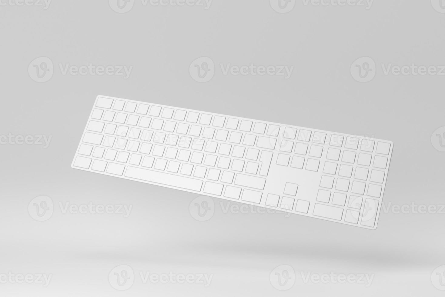 Modern computer keyboard on white background. Design Template, Mock up. 3D render. photo