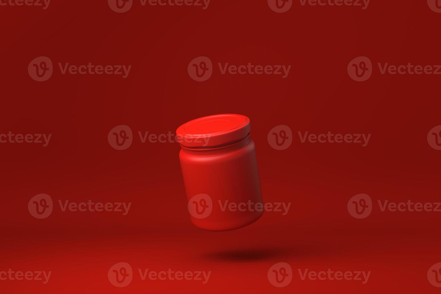 Red Jar floating in Red background. minimal concept idea creative. monochrome. 3D render. photo