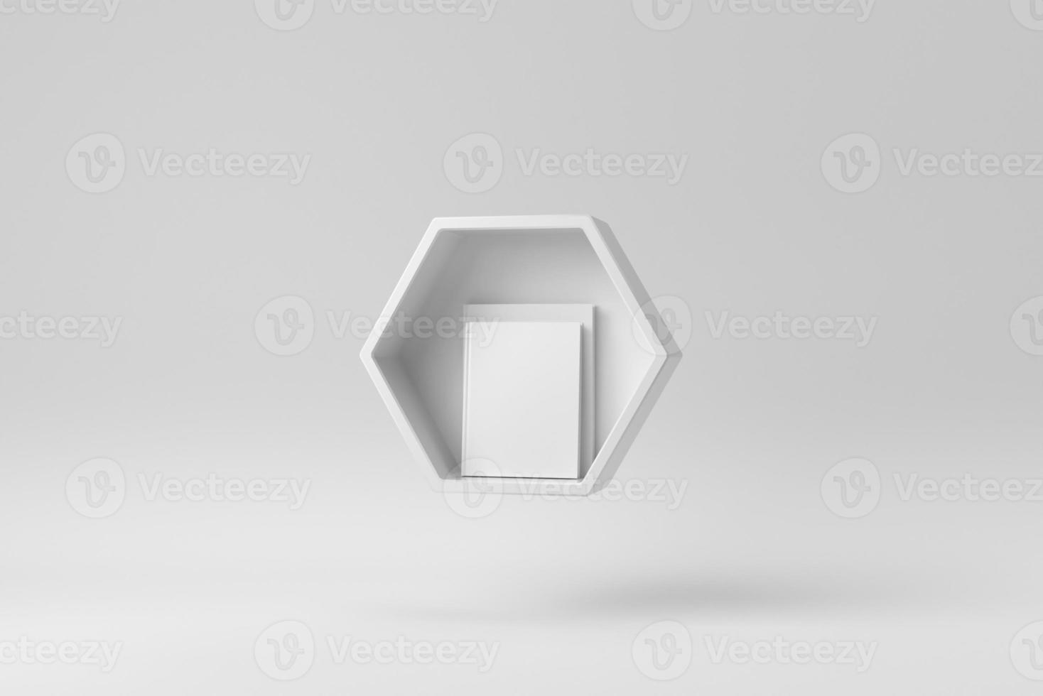 Hexagon wall shelves on white background. Design Template, Mock up. 3D render. photo