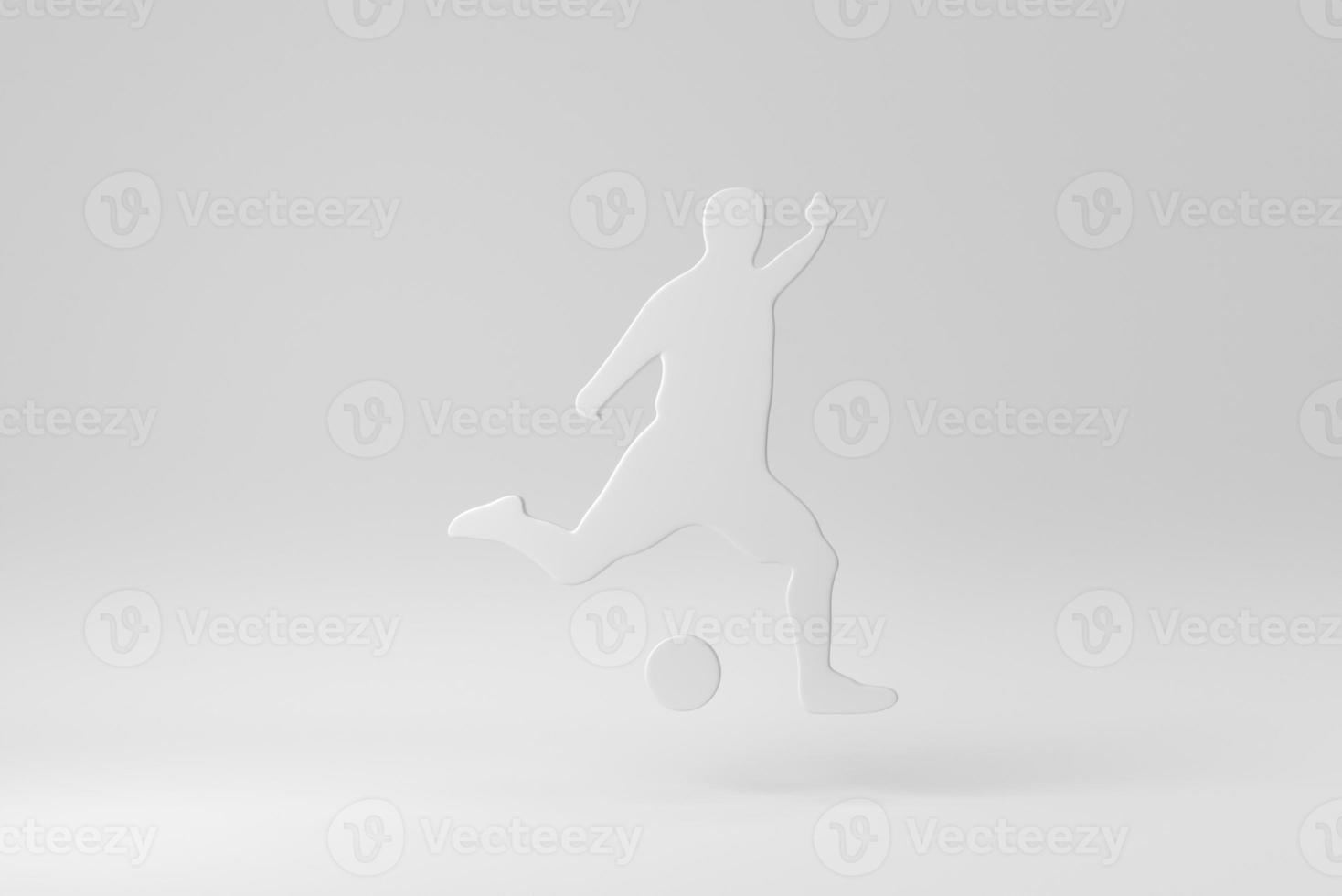 Soccer player in action and boots kicking ball for the goal on white background. Design Template, Mock up. 3D render. photo