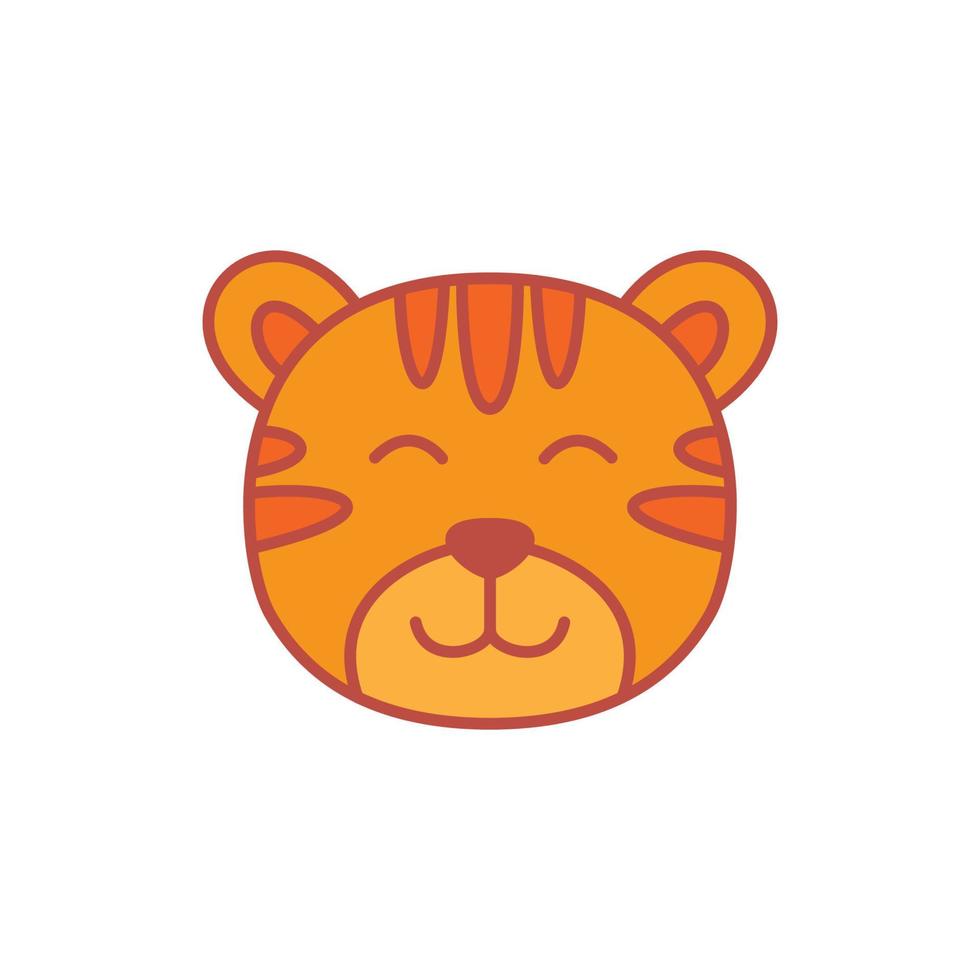 tiger or cub or big cat happy face head cute cartoon logo icon vector illustration