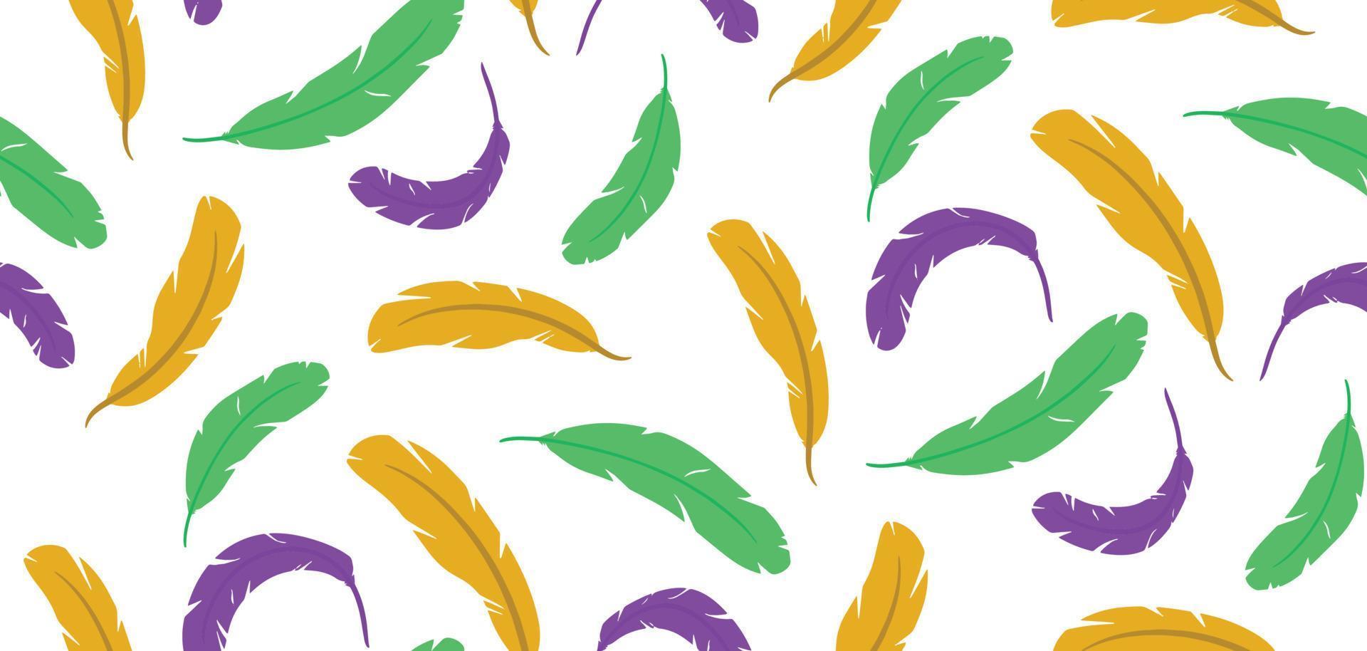 Nature seamless pattern of palms or feather. Color of Mardi Gras. vector