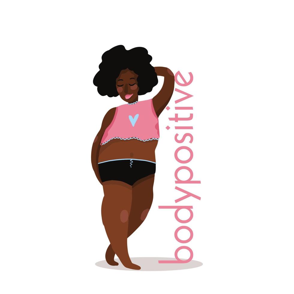 Girl with dark skin and afro hairstyle bodypositive vector