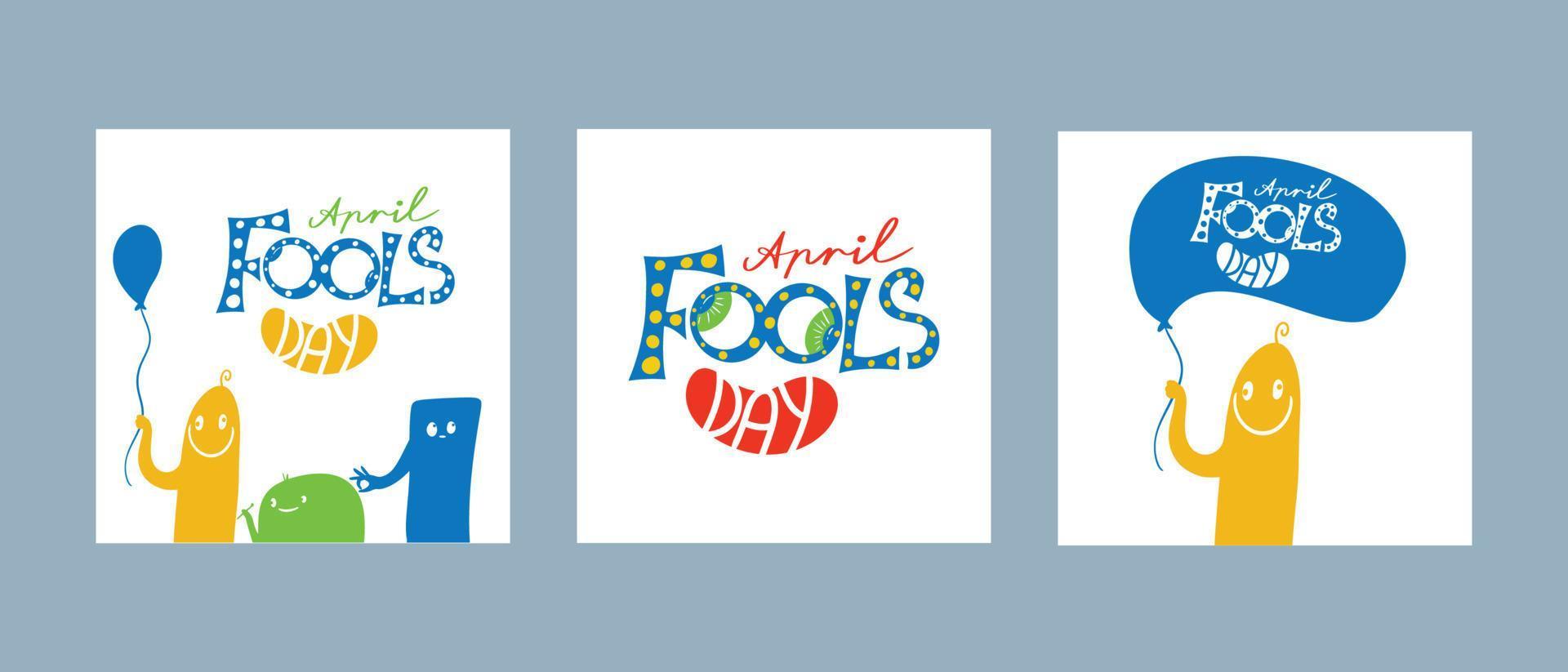 Greeting cards for April Fool s Day. Monsters play tricks on each other vector