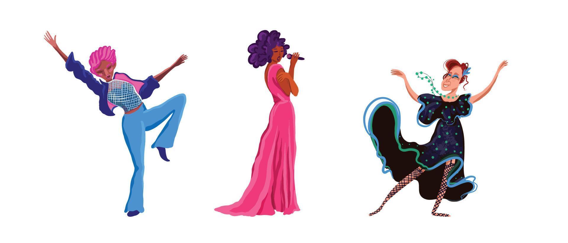 Set of dancing and singing women of different ages vector