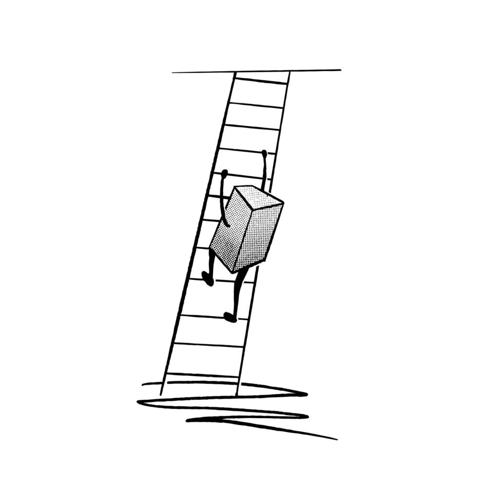 A geometric figure crawls up the stairs. Climb up vector