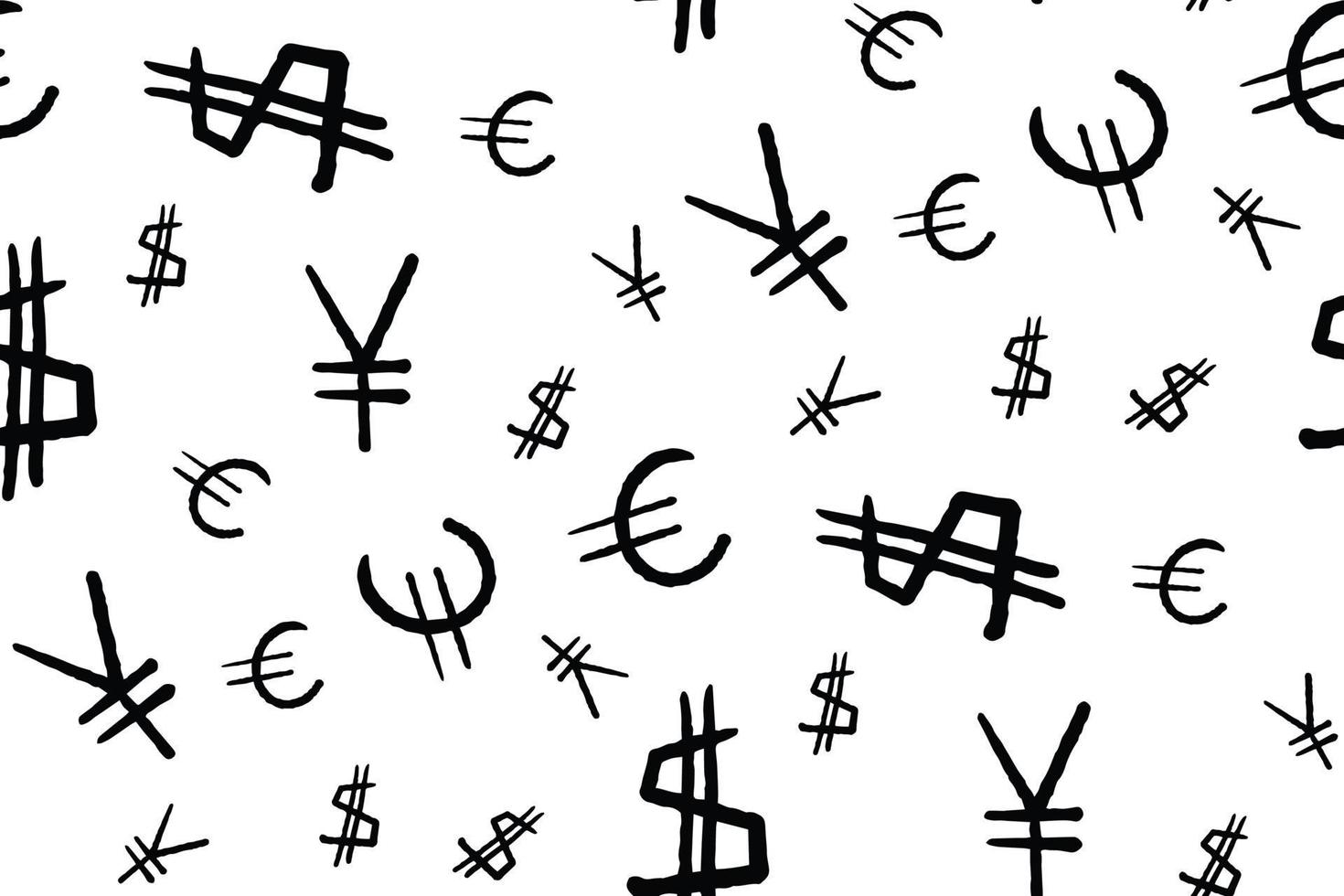 Black and white seamless pattern with symbols of world currencies dollar, euro and yen vector