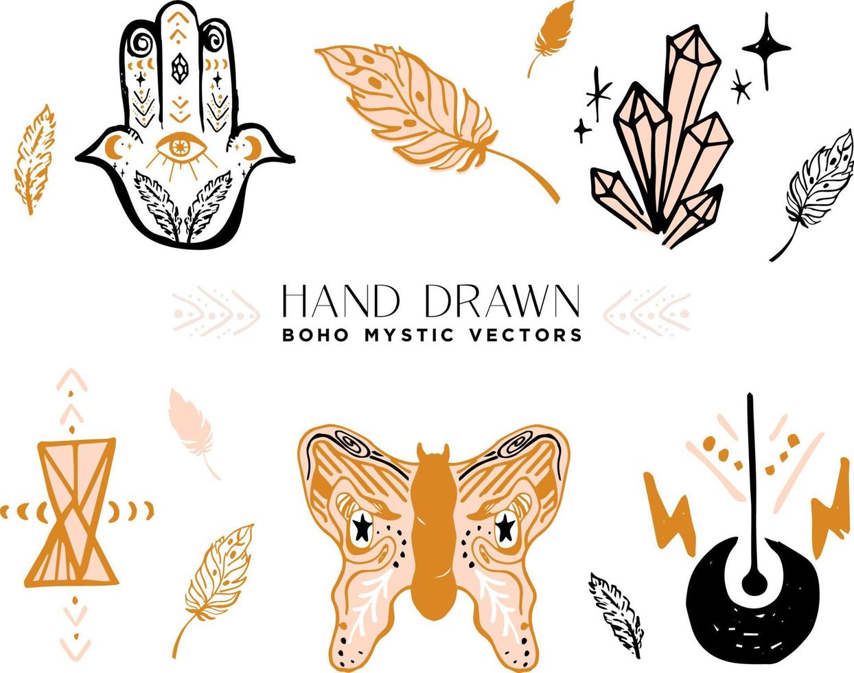 Hand Drawn Boho Mystic Vector Illustrations