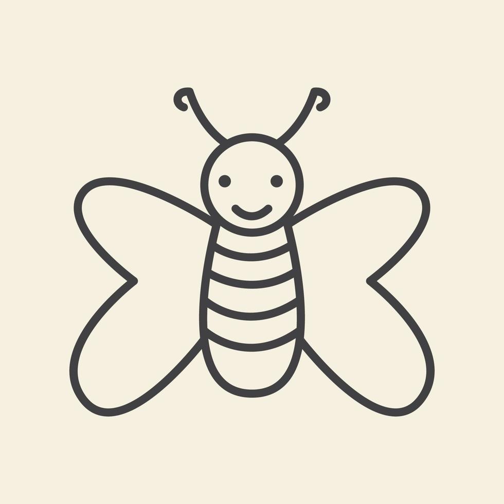 cute cartoon honey bee line smile logo symbol icon vector graphic design illustration