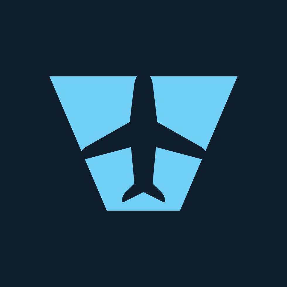 letter V with airplane fly travel transportation logo icon vector illustration design