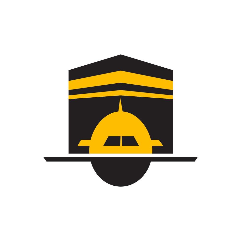 viaje en avión a la meca kabah y diseño de logotipo de viaje vector