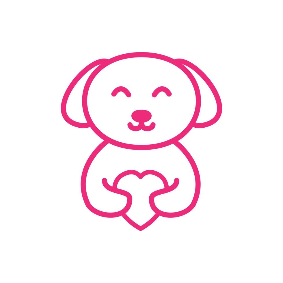 perro o mascota con amor o corazón diseño de ilustración de icono de vector de logotipo de dibujos animados lindo