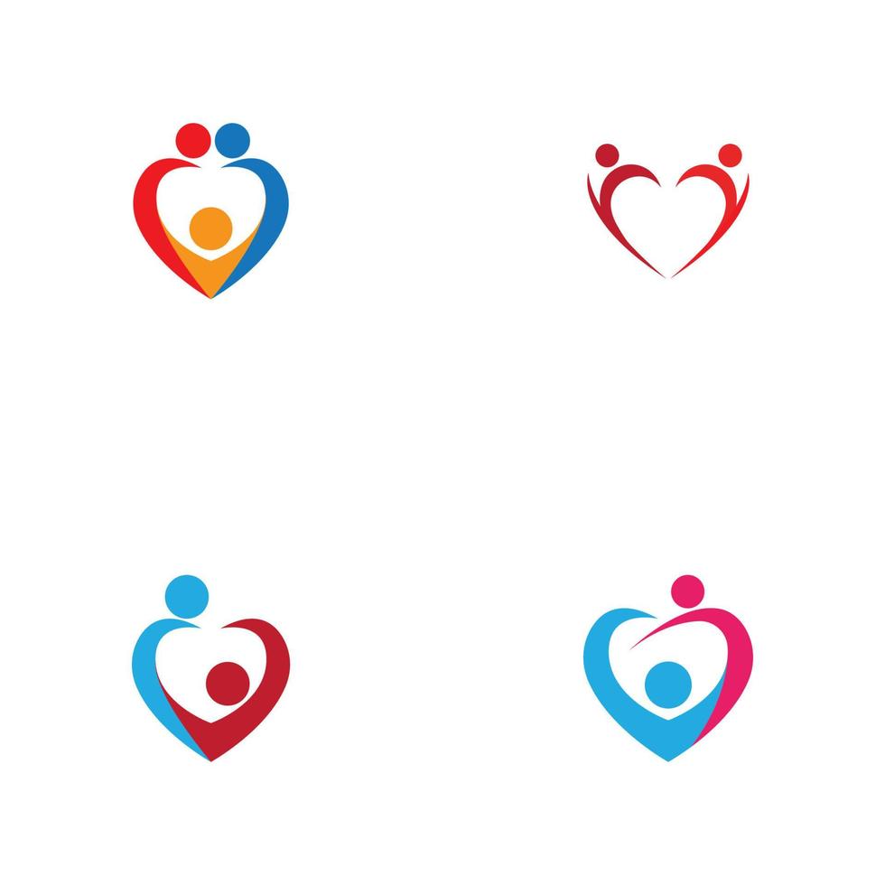 Heart logo and people design, Charity and support vector concept, love and happy life vector illustration.