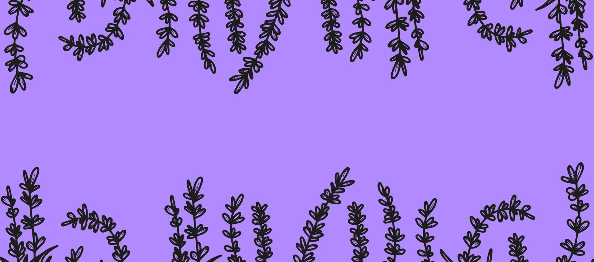 Beautiful background with hand drawn lavender flowers, medical herbs. To create a banner, poster, postcards. Vector illustration lilac background. The concept of French Provence, a botanical trend.