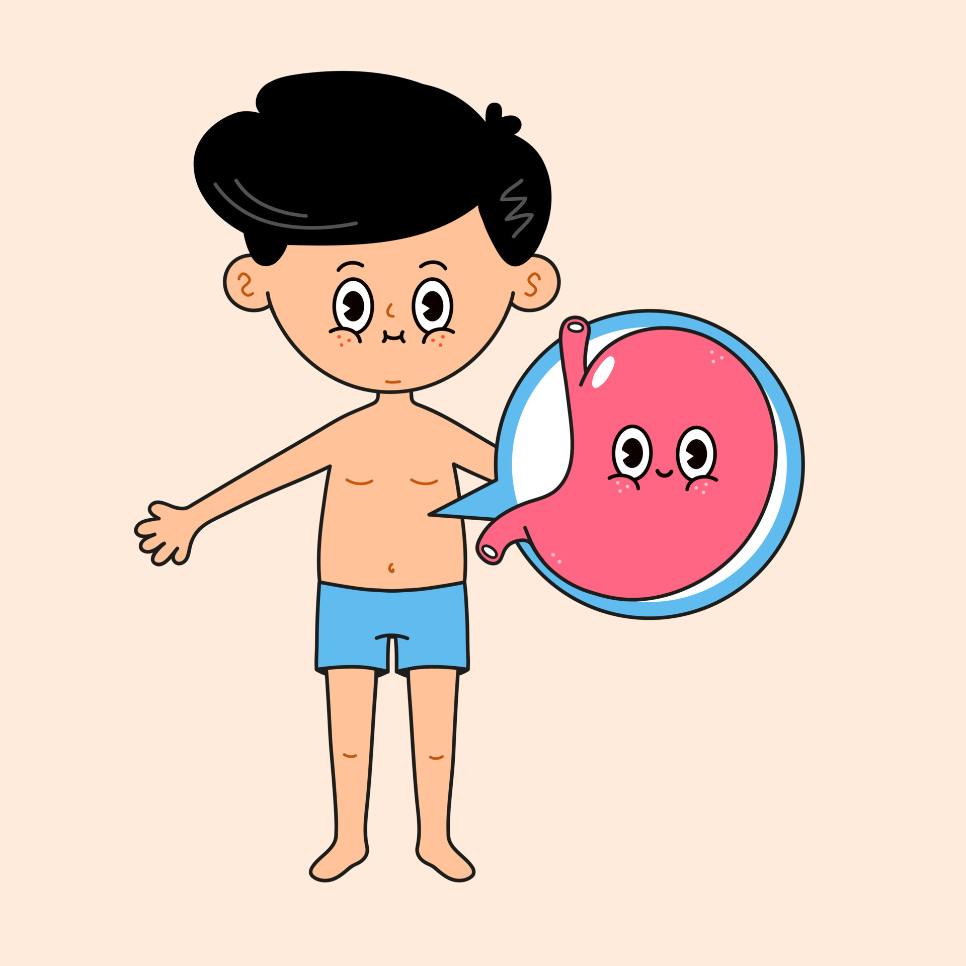 Man with stomach icon in a bubble. Vector hand drawn doodle style  traditional cartoon vintage, retro character illustration icon design. Cute  boy and stomach mascot character 5519369 Vector Art at Vecteezy