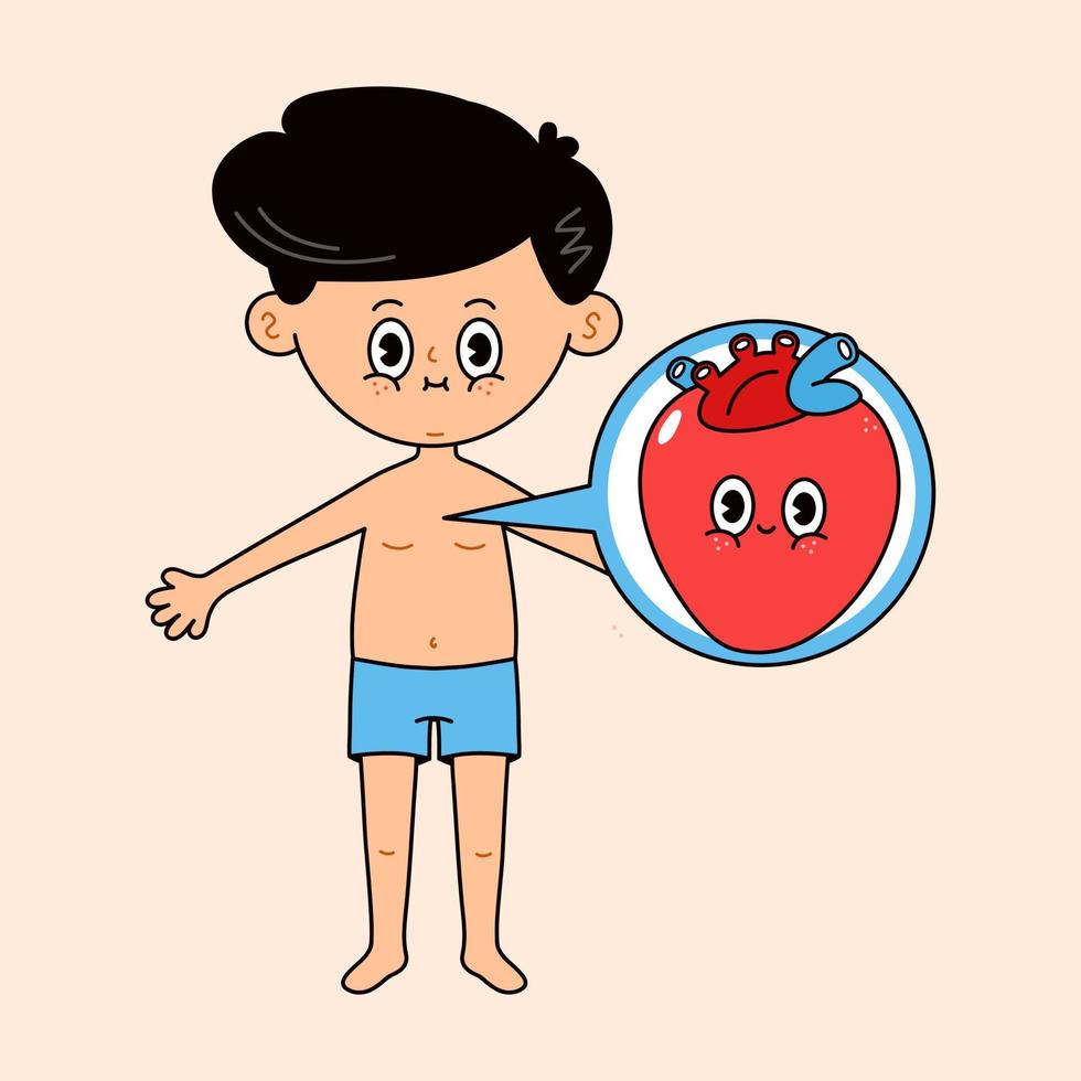 hombre con icono de corazón en una burbuja. vector dibujado a mano estilo de fideos dibujos animados tradicionales vintage, diseño de icono de ilustración de carácter retro. lindo personaje de mascota de niño y corazón