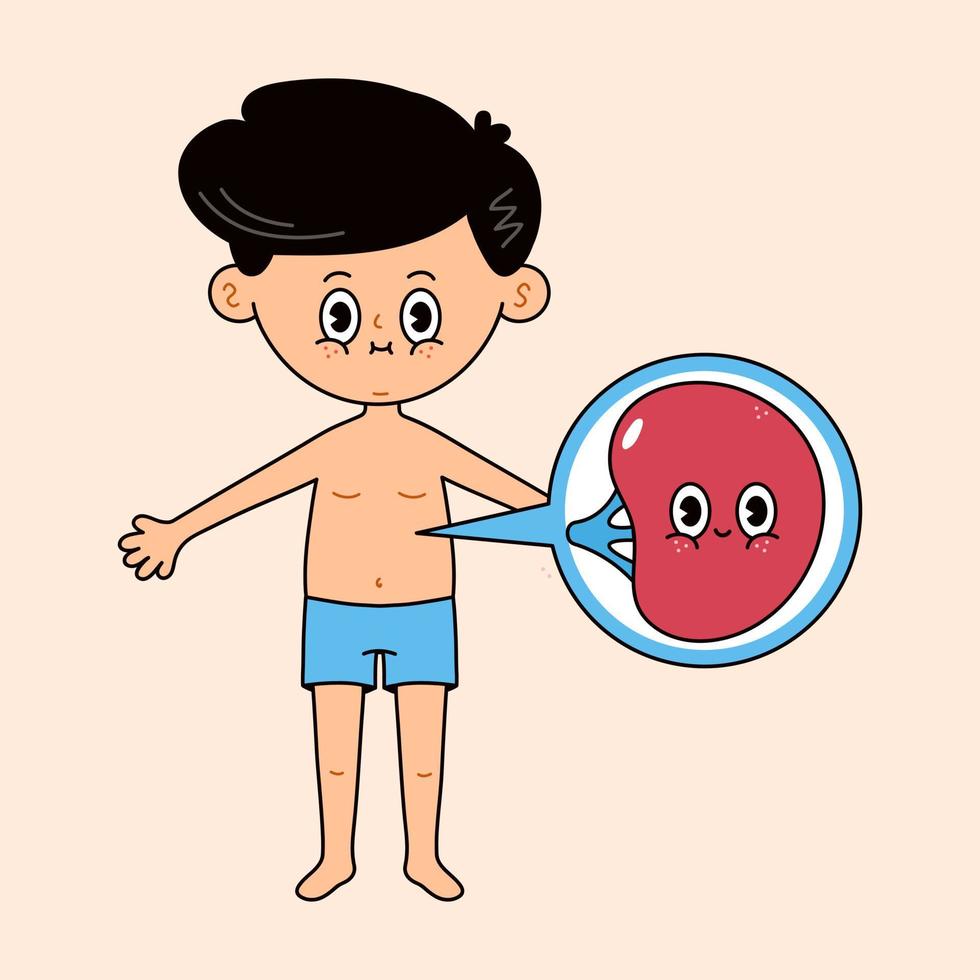 Man with spleen icon in a bubble. Vector hand drawn doodle style traditional cartoon vintage, retro character illustration icon design. Cute boy and spleen mascot character