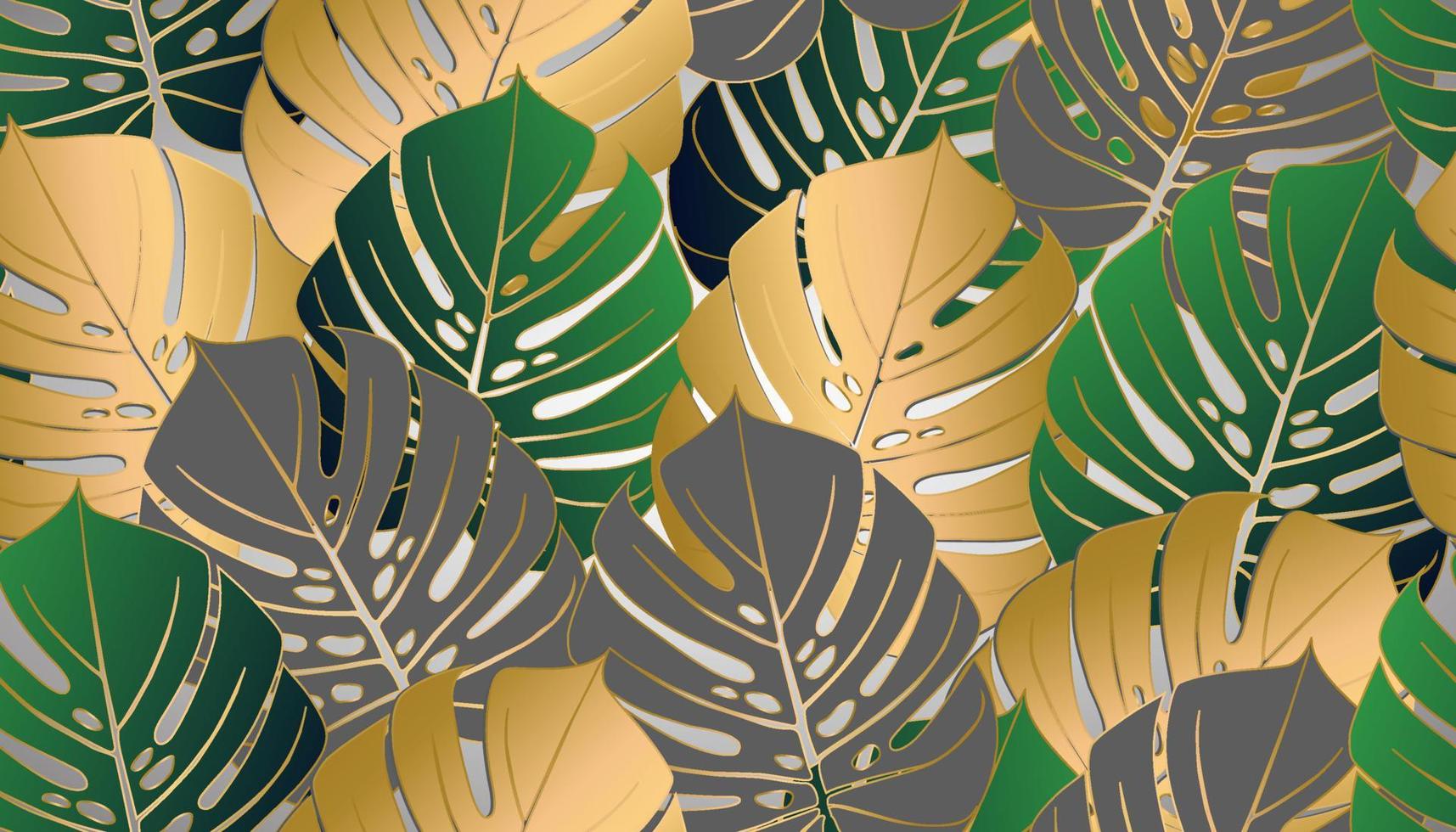 Monstera tropical leaf vector illustration. Summer print. Vector banner. ink line art design. Seamless Pattern.