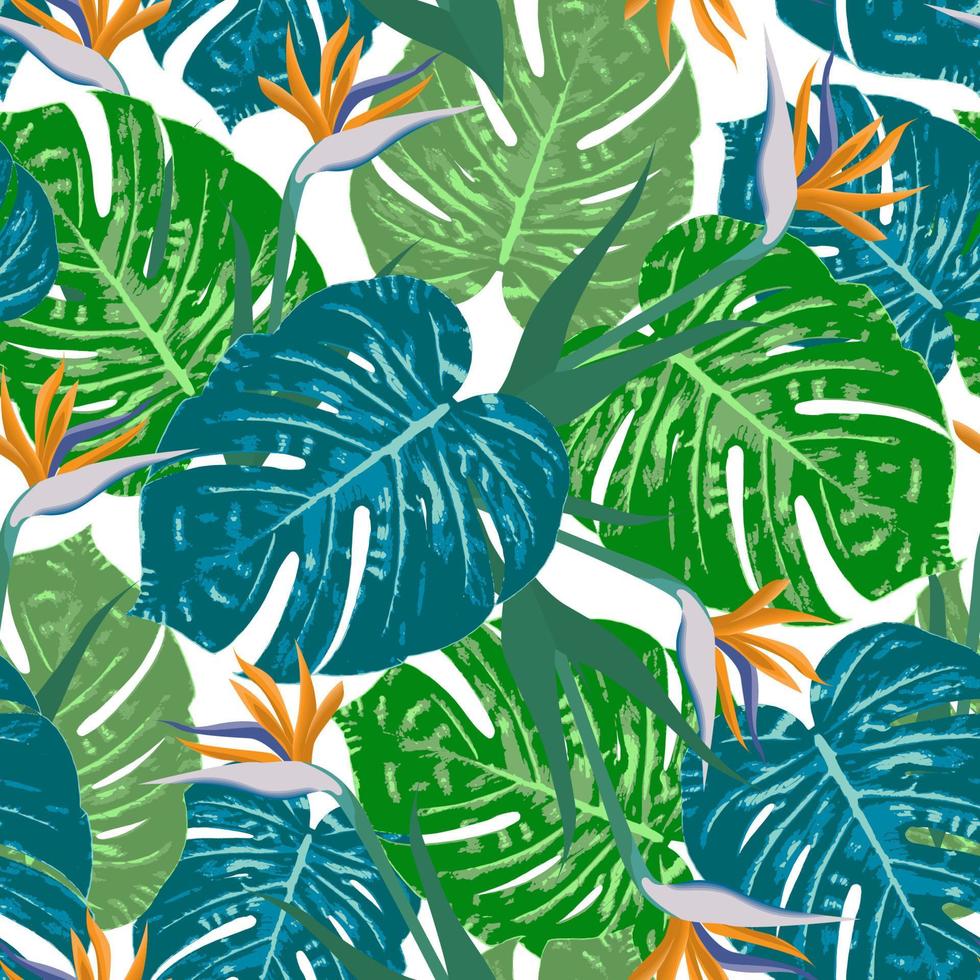 Monstera tropical leaf vector illustration. Summer print. Vector banner. ink line art design. Seamless Pattern.