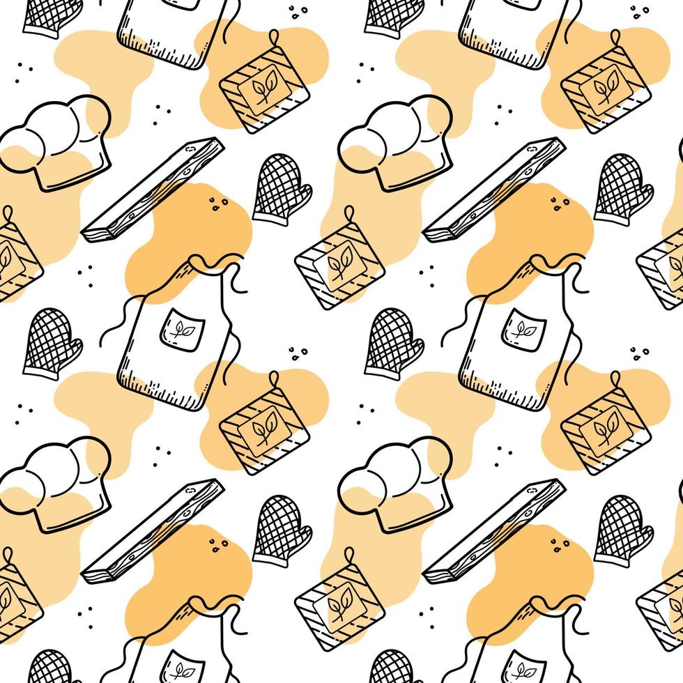Seamless pattern of hand drawn elements. Chef tools and clothes vector