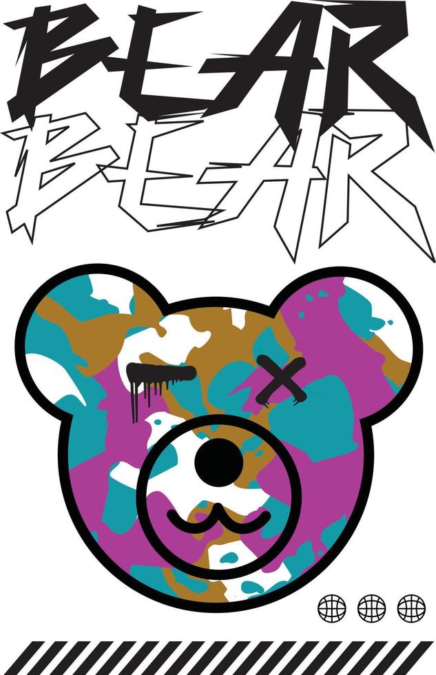 Bear T shirt design ready to print. vector