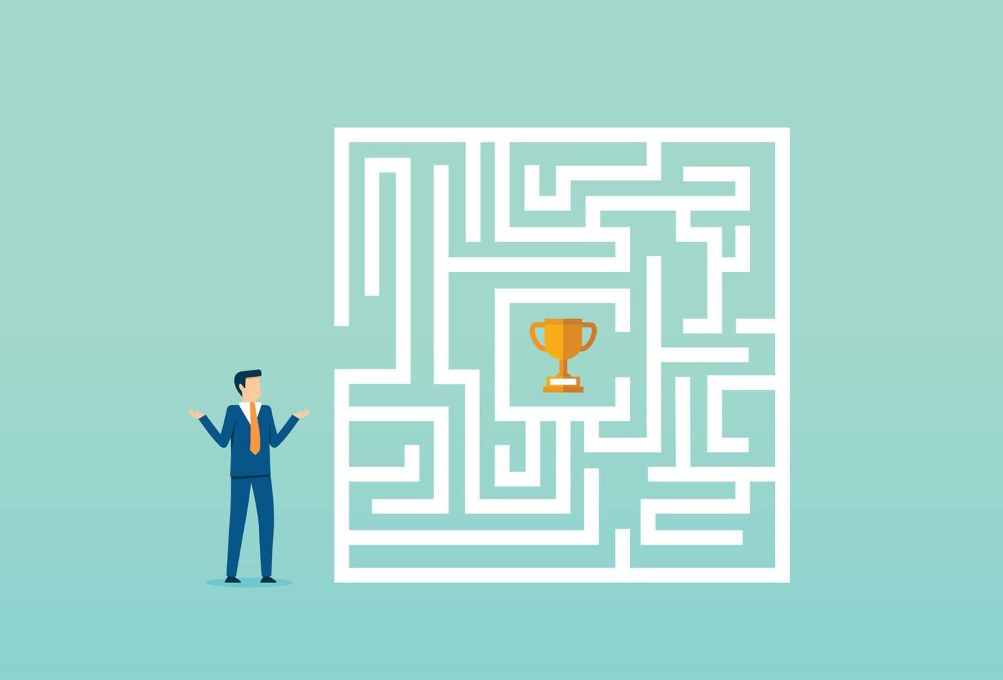 Businessman looking at maze with solution, challenge ahead, simple strategy, solve business problems vector