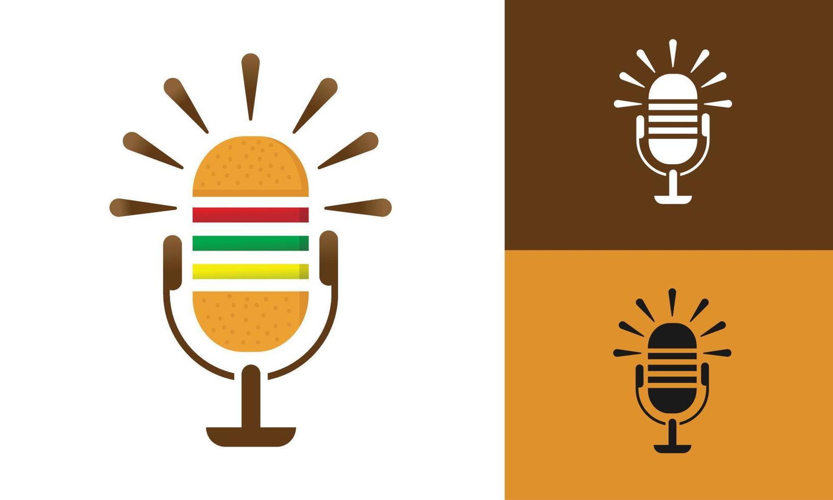 Illustration burger and podcast. suitable for podcast content related to food, sound, junk food and culinary. vector