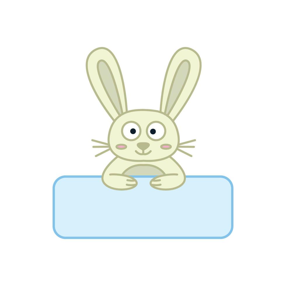 feliz conejo o conejito con banner lindo dibujo animado logo icono ilustración vector