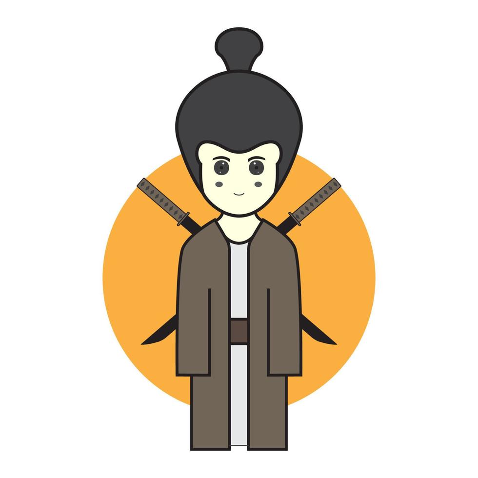 cute man culture asian with swords logo design vector graphic symbol icon sign illustration creative idea