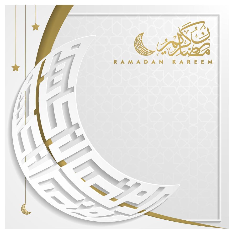 Ramadan Kareem Greeting Card Islamic Floral Pattern vector design with beautiful arabic calligraphy and lantern for background, banner, wallpaper, cover, flyer, decoration and brosur