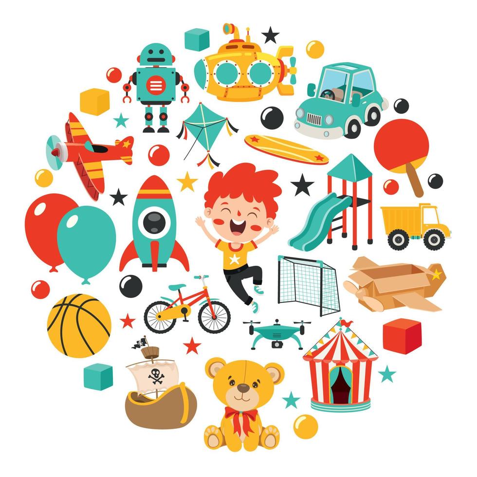 Set Of Various Colorful Toys vector