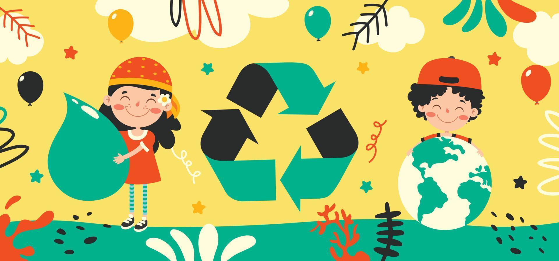 Concept Of Ecology With Cartoon Kids vector