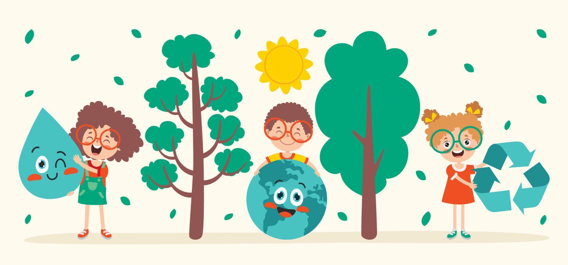 Concept Of Ecology With Cartoon Kids vector