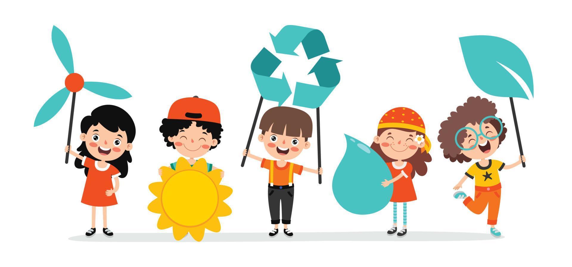 Concept Of Ecology With Cartoon Kids vector