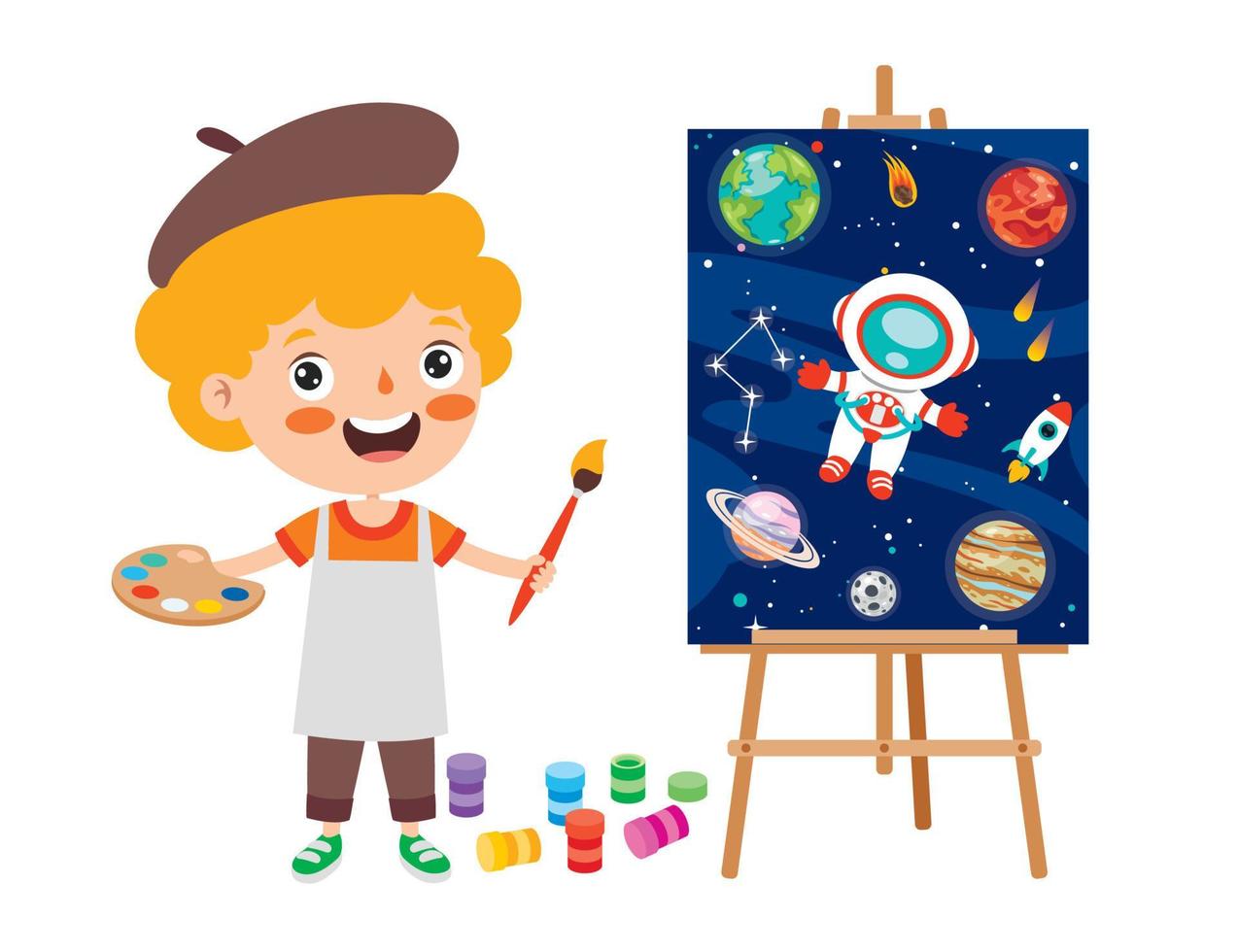 Funny Kid Coloring And Painting vector