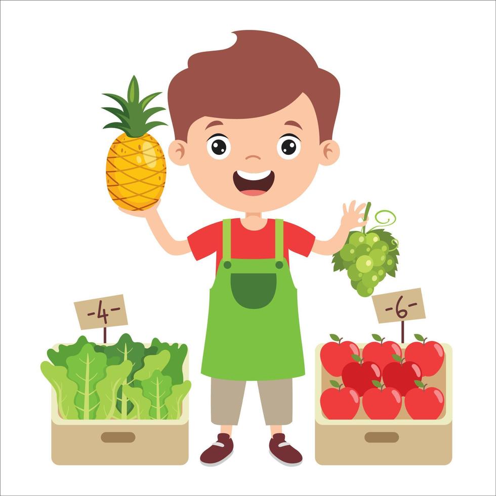 Cartoon Drawing Of A Greengrocer vector