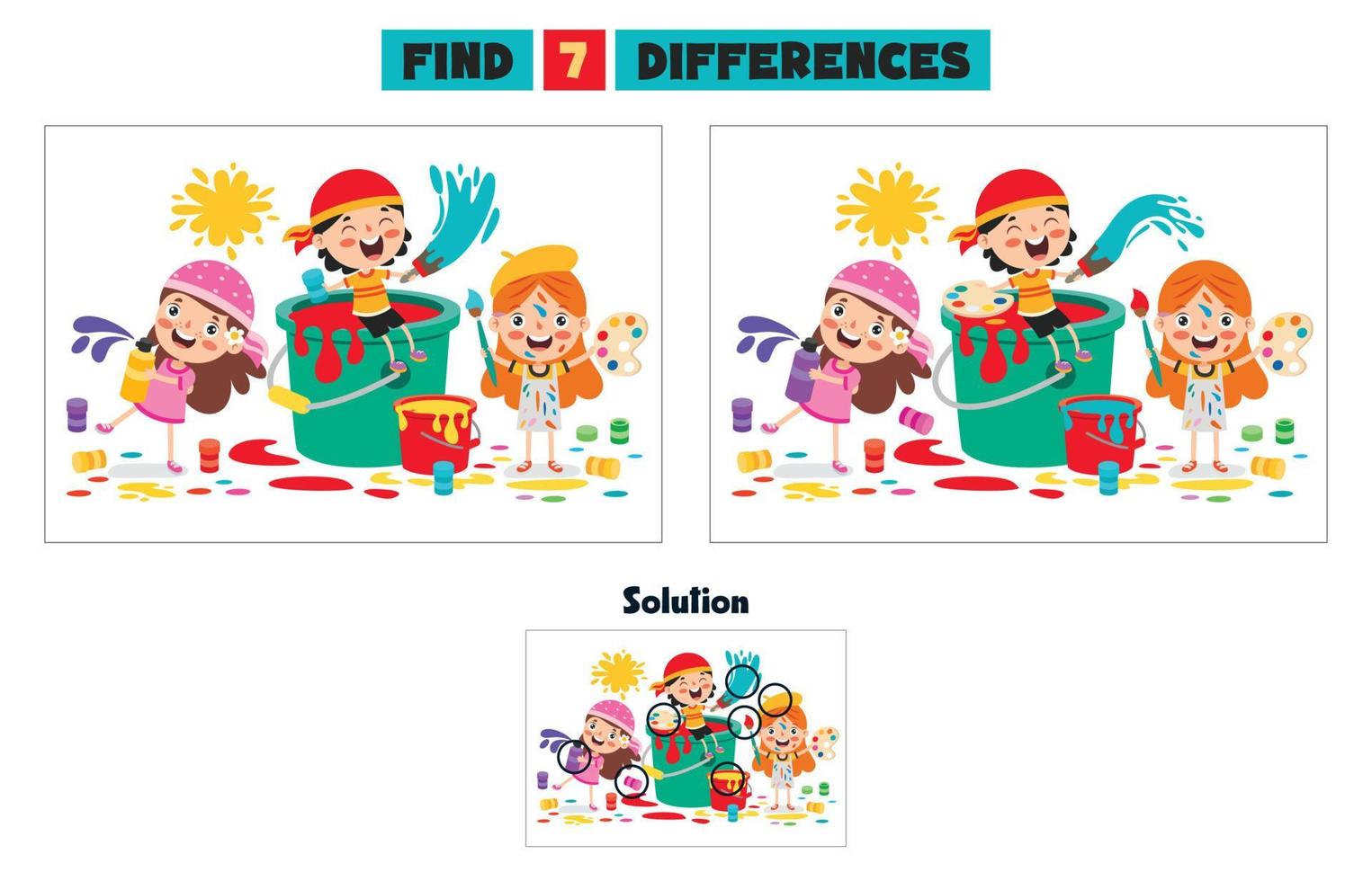 Find Seven Differences Activity For Children vector