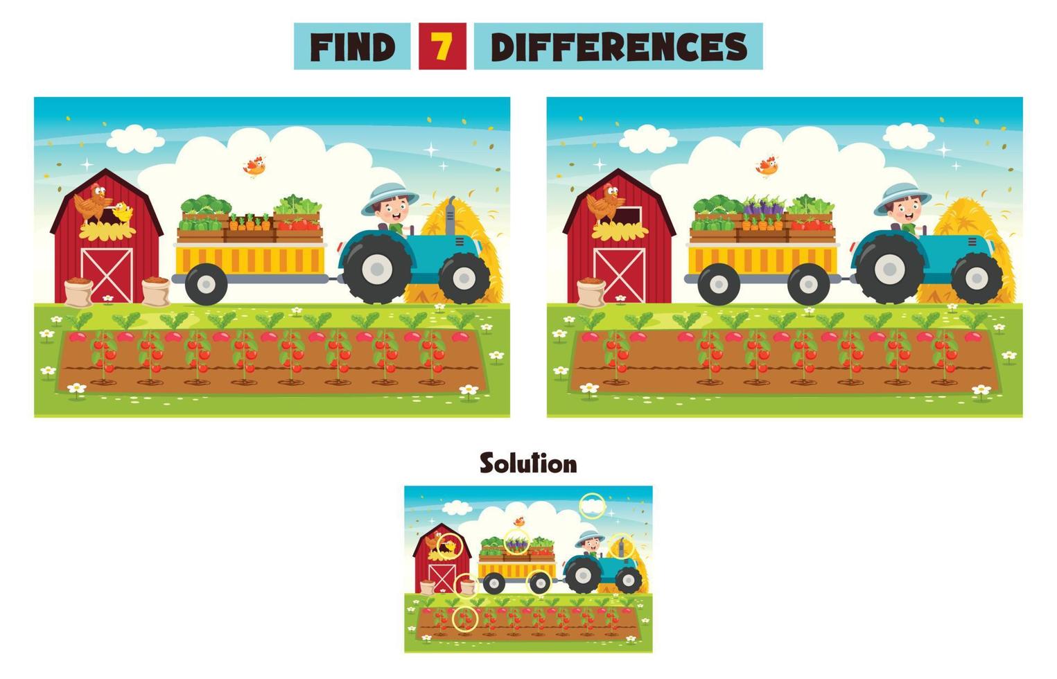 Find Seven Differences Activity For Children vector
