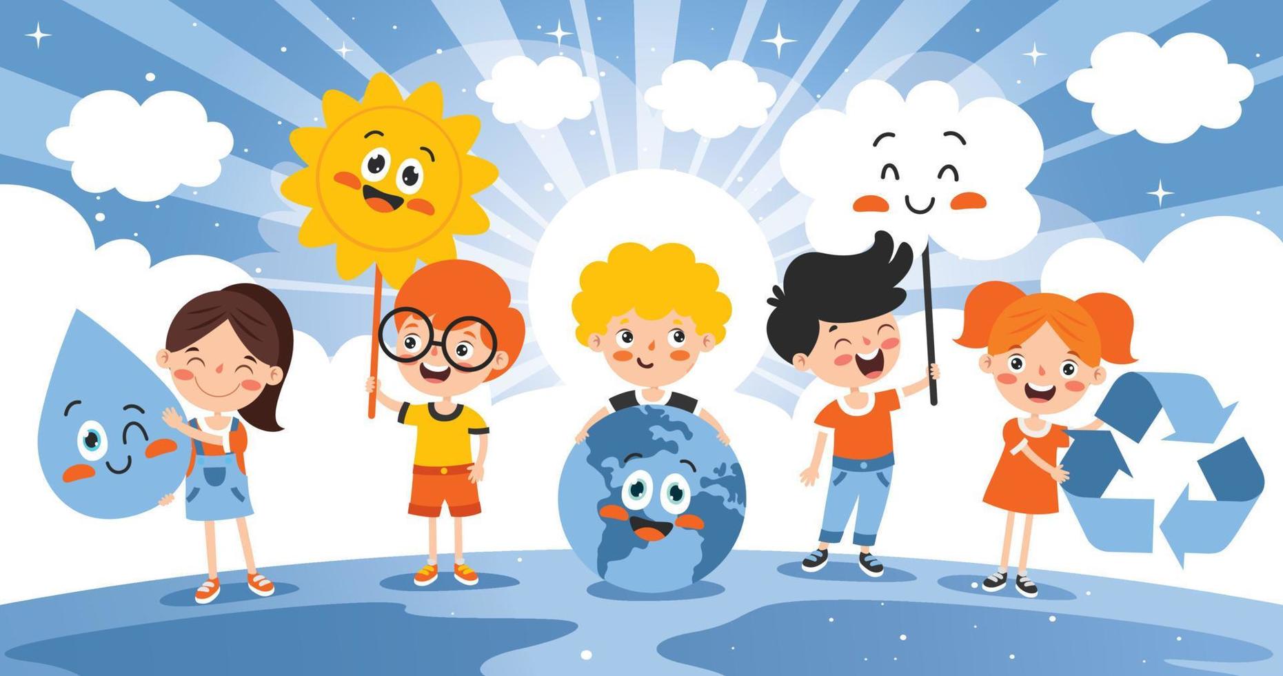 Concept Of Ecology With Cartoon Kids vector