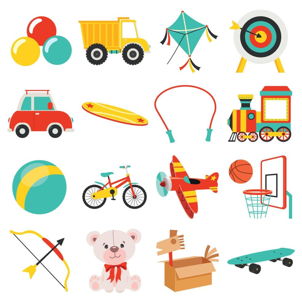 Set Of Various Colorful Toys vector