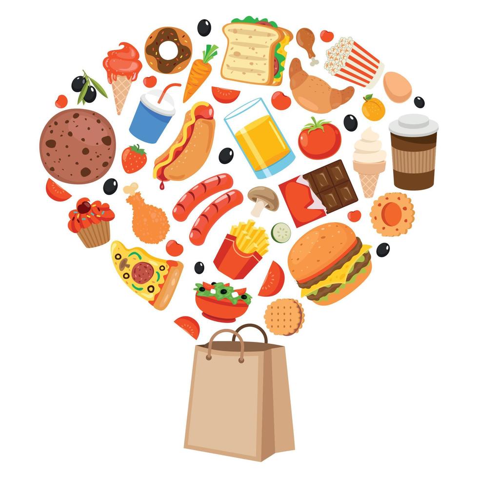 conjunto de varios alimentos deliciosos vector