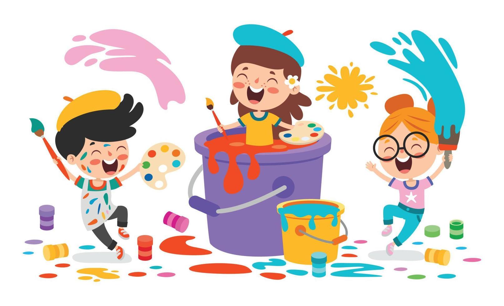 Funny Kid Coloring And Painting vector