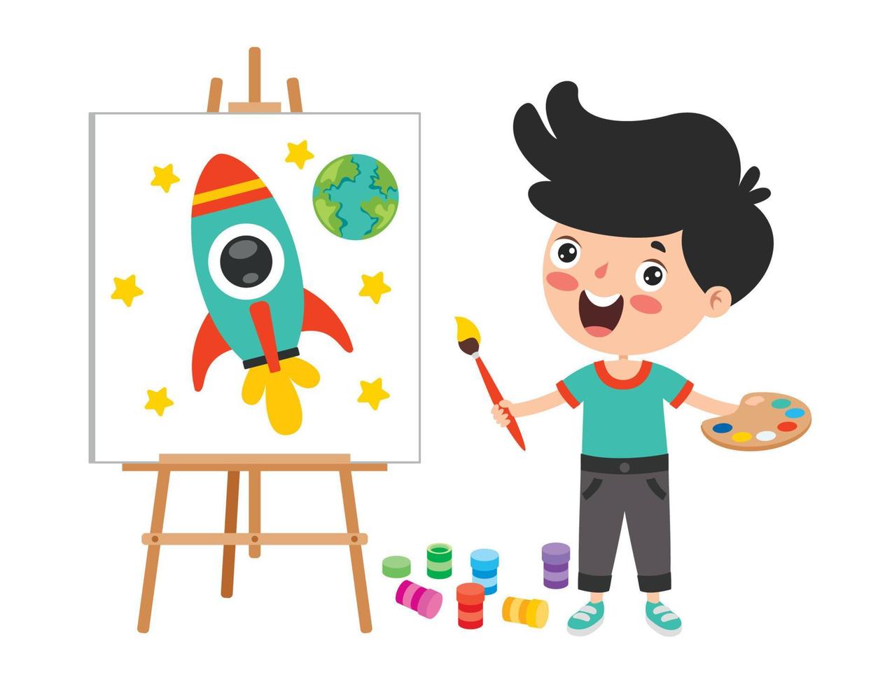 Funny Kid Coloring And Painting vector