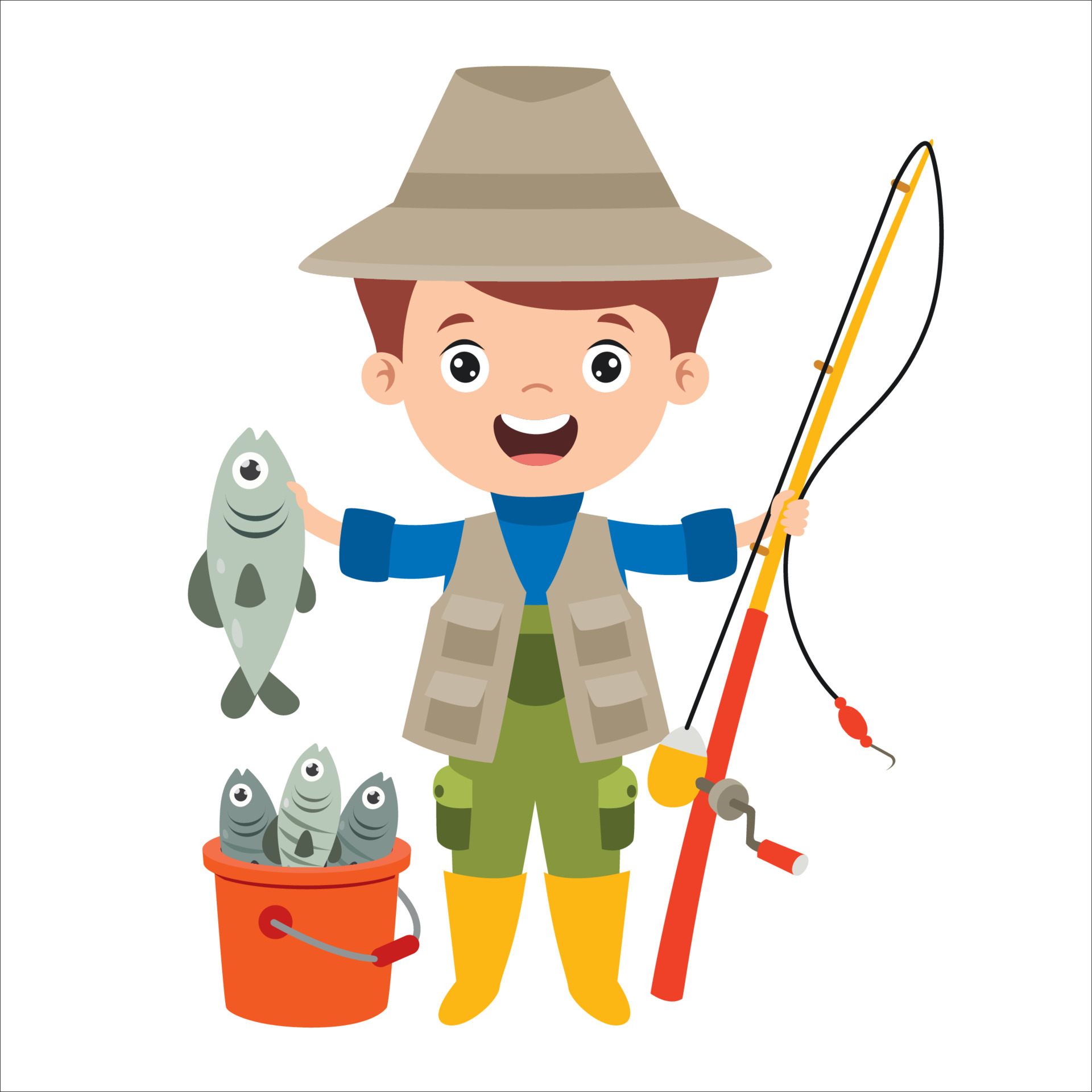 dibujo de dibujos animados de un pescador 5520220 Vector en Vecteezy