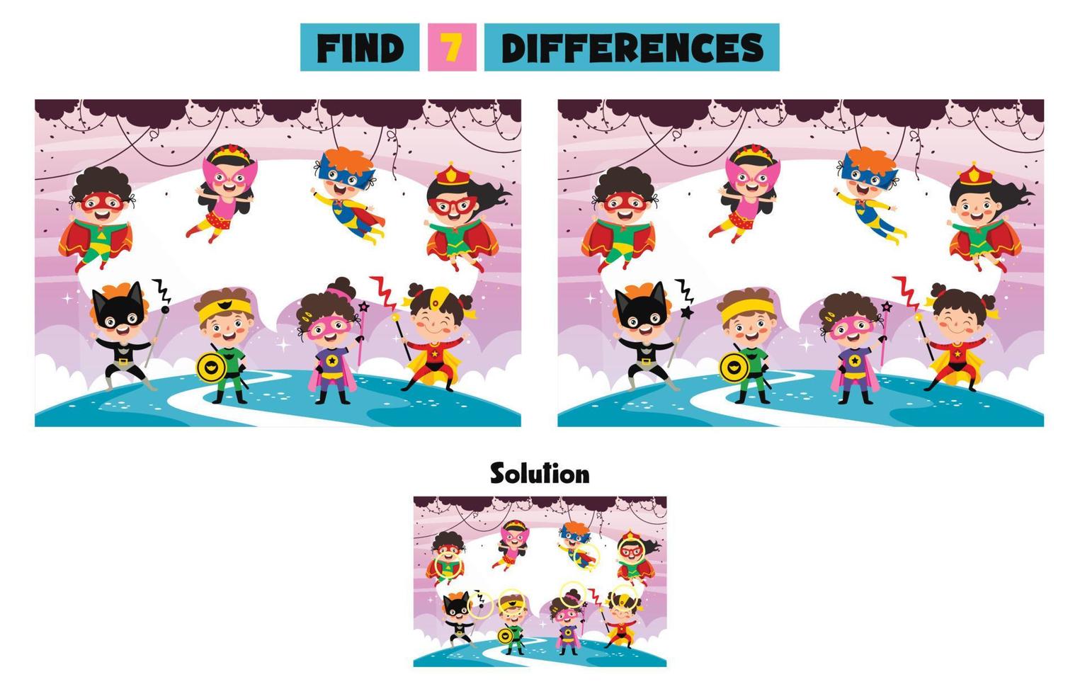 Find Seven Differences Activity For Children vector