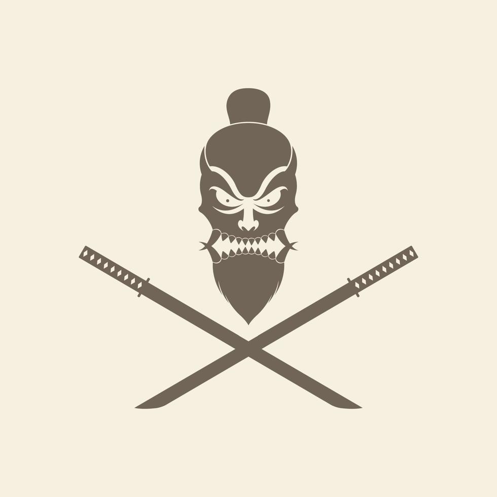 monster mask ninja with sword vintage logo design vector graphic symbol icon sign illustration creative idea