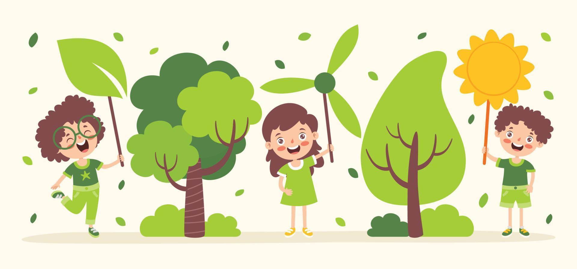 Concept Of Ecology With Cartoon Kids vector