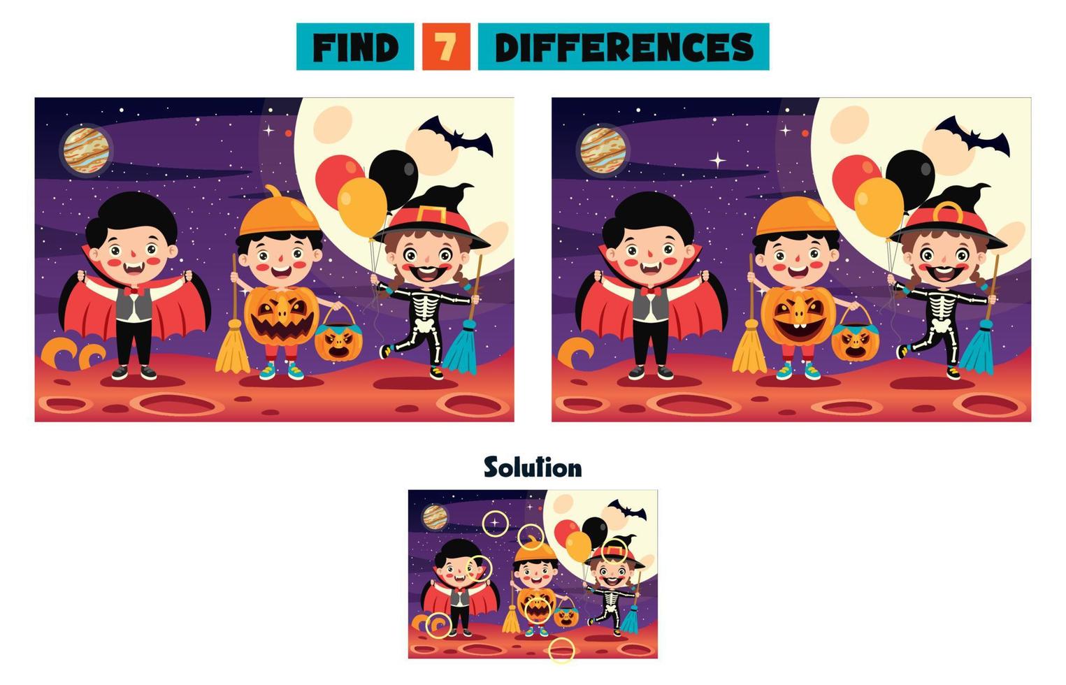 Find Seven Differences Activity For Children vector