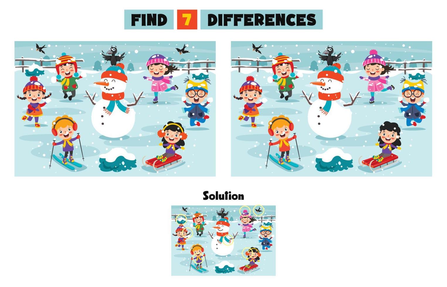 Find Seven Differences Activity For Children vector