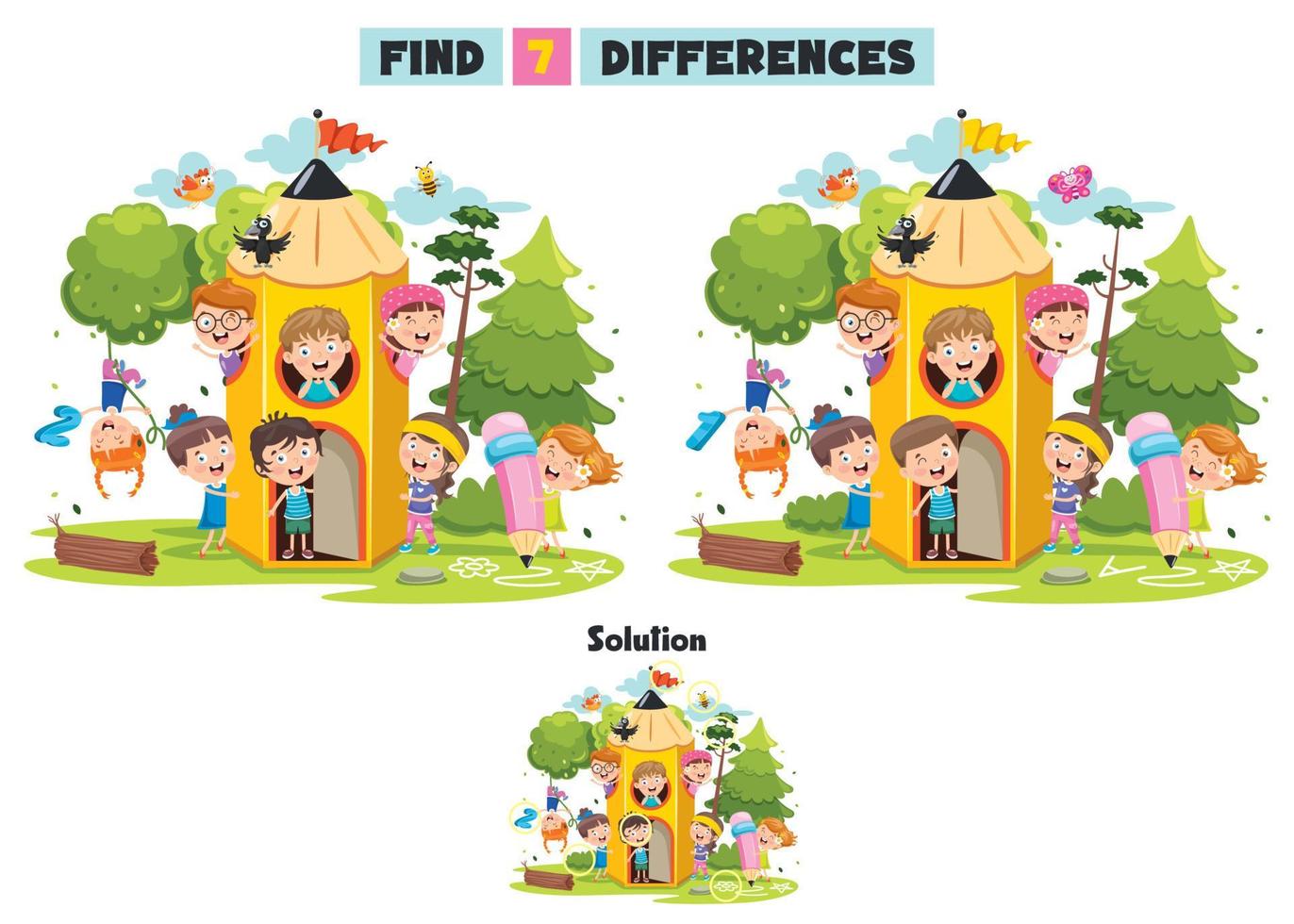Find Seven Differences Activity For Children vector